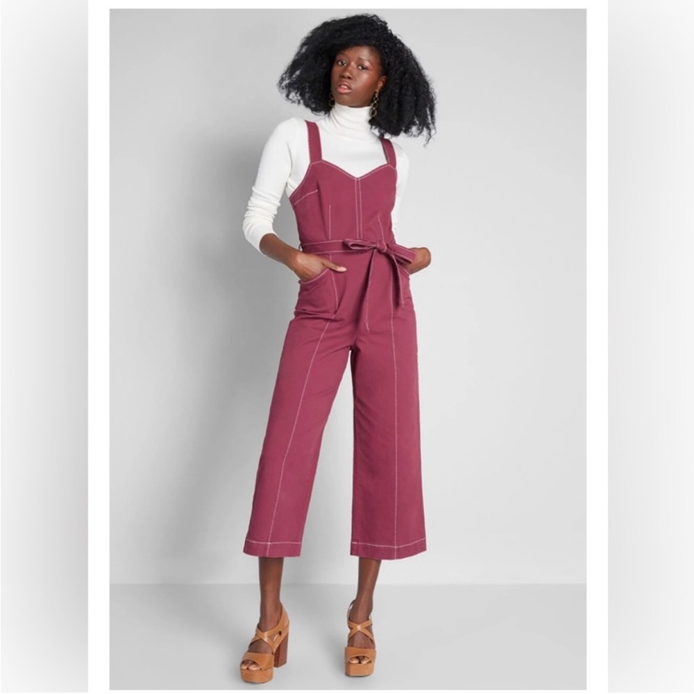 Modcloth A Solid Plan Burgundy Cropped Jumpsuit S… - image 1